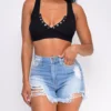 Tasman Blue Ripped Frayed Super High Waist Denim Shorts