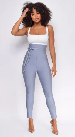 Hara Blue Grey High Waist Belted Bandage Pants