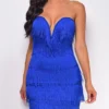 Lorien Blue Layered Fringe Mini Dress