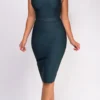 Gwyneth Dark Green Bandage Midi Dress