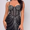 Katja Black Rhinestone Mesh Corset Mini Dress