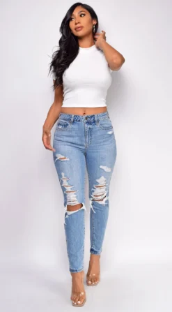 Caden Blue Light Wash Knee Distressed Denim Jeans