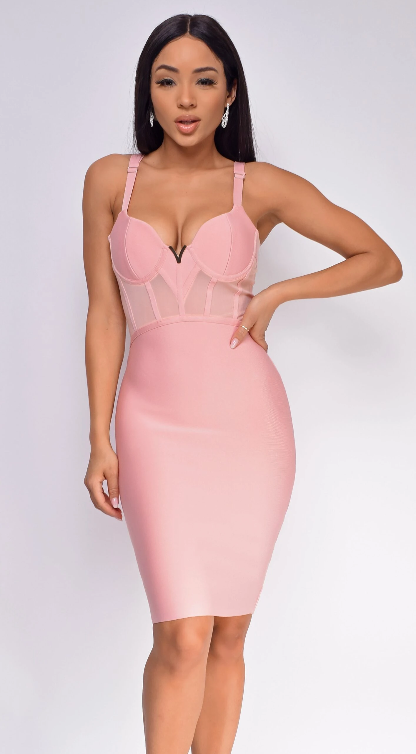 Casella Pink V Neck Bustier Mesh Bandage Dress 2 Casella Pink V Neck Bustier Mesh Bandage Dress - Image 2