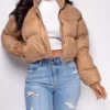Miguel Khaki Beige Puffer Bomber Jacket