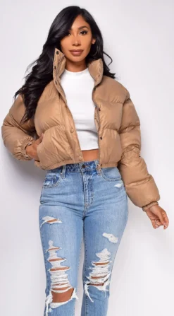 Miguel Khaki Beige Puffer Bomber Jacket