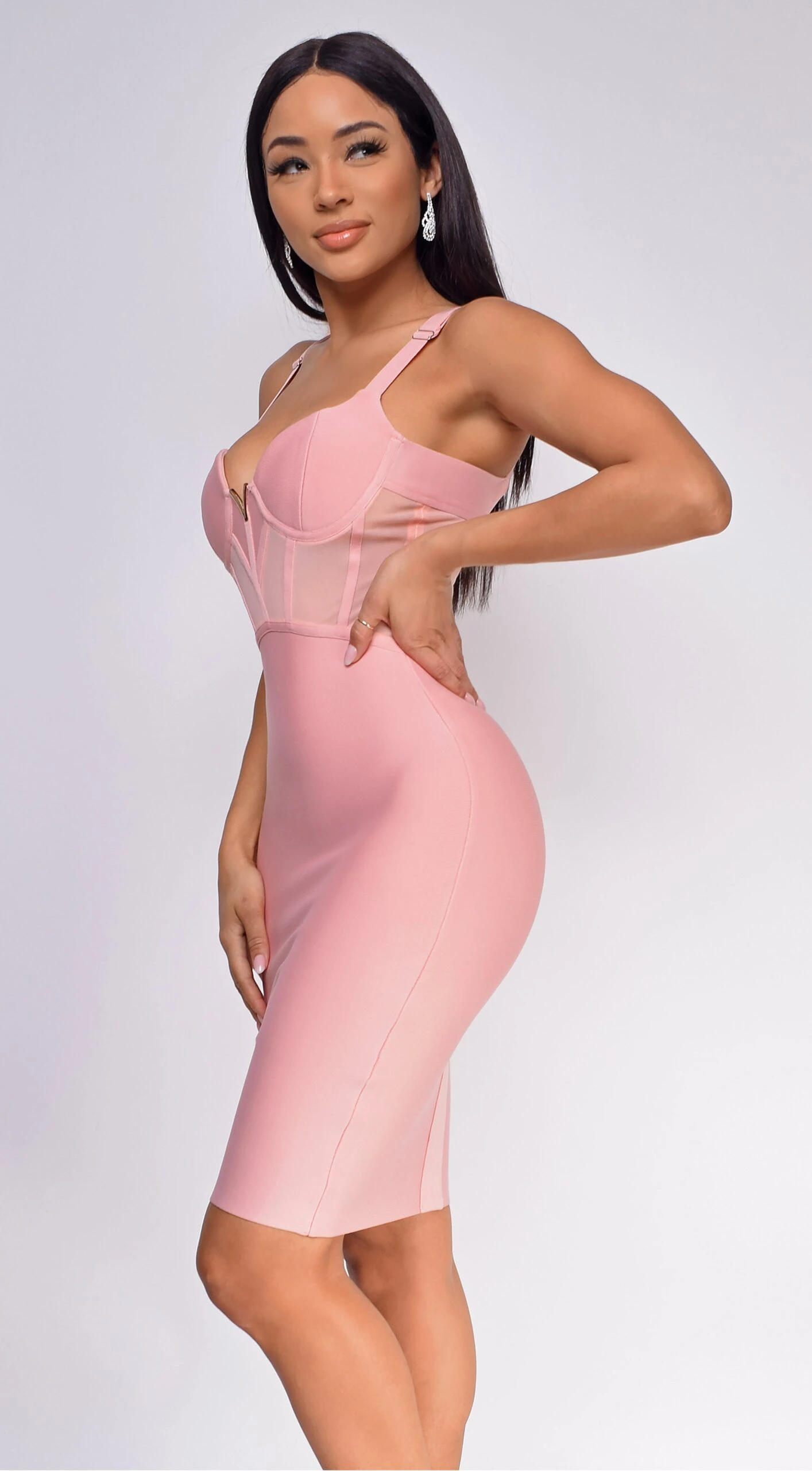 Casella Pink V Neck Bustier Mesh Bandage Dress 3 Casella Pink V Neck Bustier Mesh Bandage Dress - Image 3