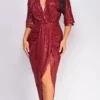 Uma Burgundy Red Sequin Midi Dress