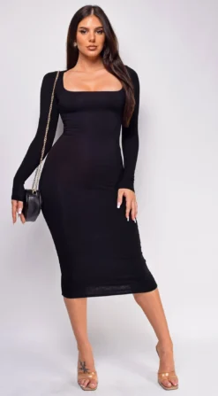 Jett Black Basic Square Neck Long Sleeve Midi Dress -Deals Dress Store DSC 0432copy ffcopy
