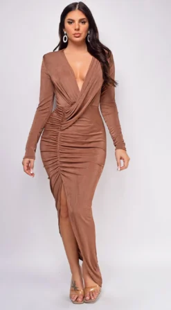 Jamila Brown Drape Dress -Deals Dress Store DSC 0438copy a56a33e3 2e22 4cf4 ba4c f9dff04e0d02