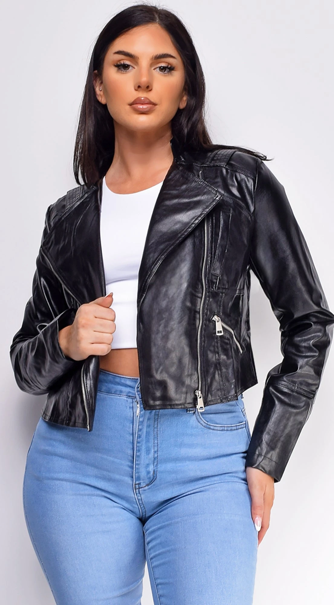 Scarlett Black Faux Leather Biker Jacket 1 Scarlett Black Faux Leather Biker Jacket
