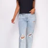 Evalina Light Wash Distressed Straight Leg Denim Jeans