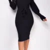 Sabriana Black High Neck Midi Dress