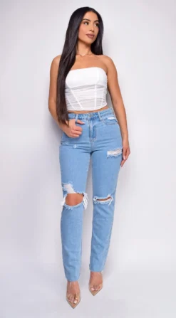 Out Of Sight Light Blue High Waist Straight Leg Knee Distressed Jeans Denim -Deals Dress Store DSC 0510 1 copy scaled