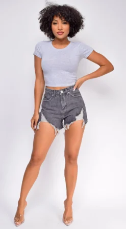 Let's Roll Black Frayed High Waist Denim Shorts