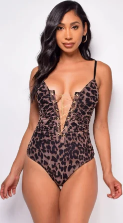 Macie Brown Leopard Print Bodysuit
