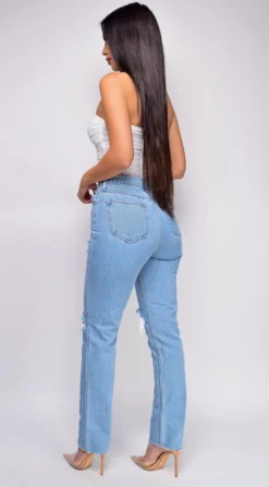 Out Of Sight Light Blue High Waist Straight Leg Knee Distressed Jeans Denim -Deals Dress Store DSC 0535 2 copy scaled