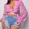 Illa Pink Chiffon Floral Print Top