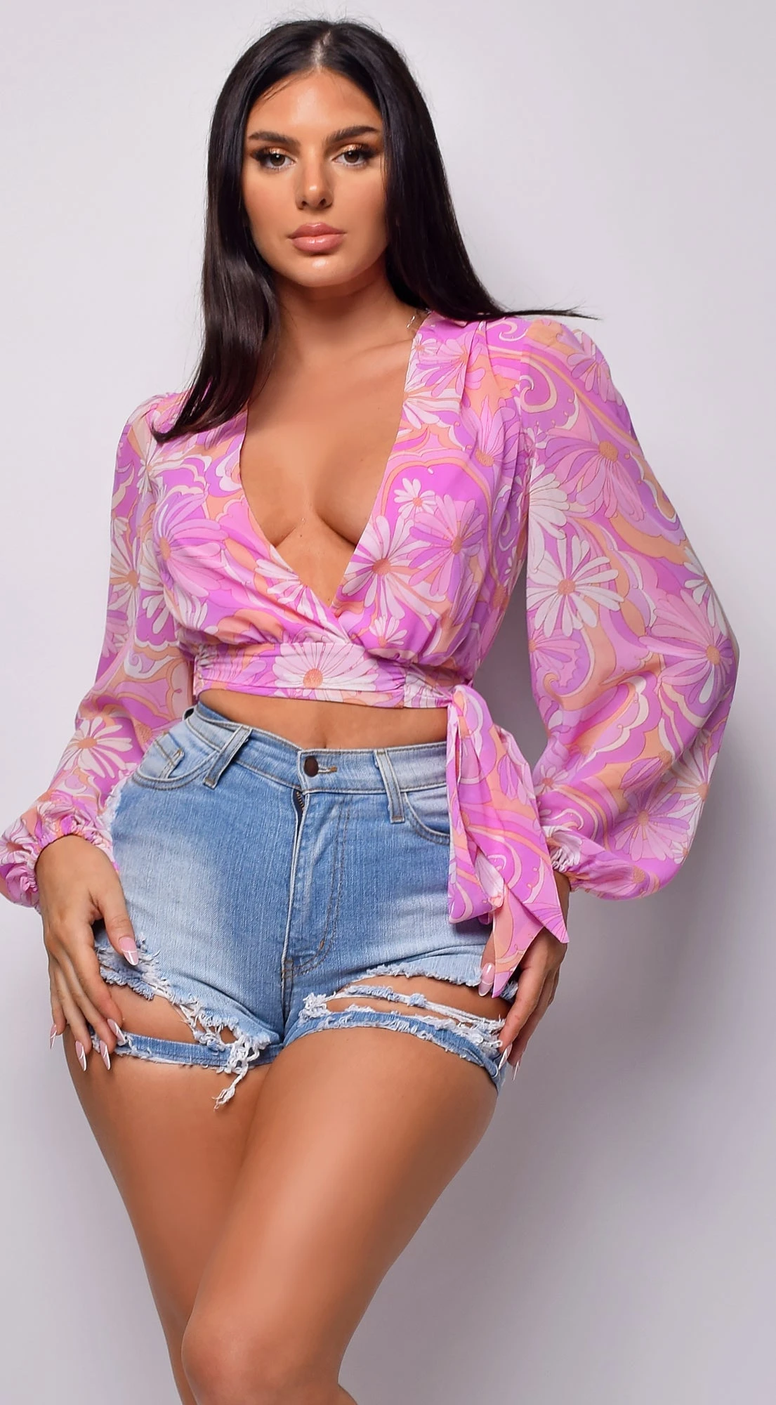 Illa Pink Chiffon Floral Print Top 1 Illa Pink Chiffon Floral Print Top