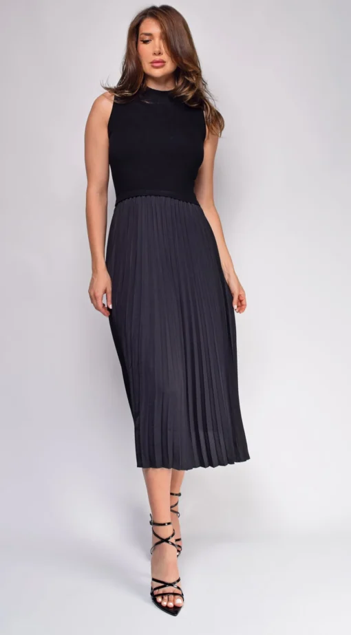Ashlen Black Pleated Contrast High Neck Midi Dress 4 Ashlen Black Pleated Contrast High Neck Midi Dress -Deals Dress Store DSC 0547 1 444