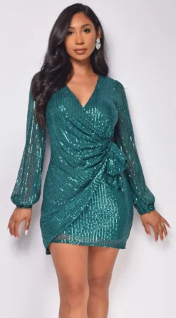 Ivey Hunter Green Sequin Wrap Mini Dress 7 Ivey Hunter Green Sequin Wrap Mini Dress -Deals Dress Store DSC 0560copy scaled