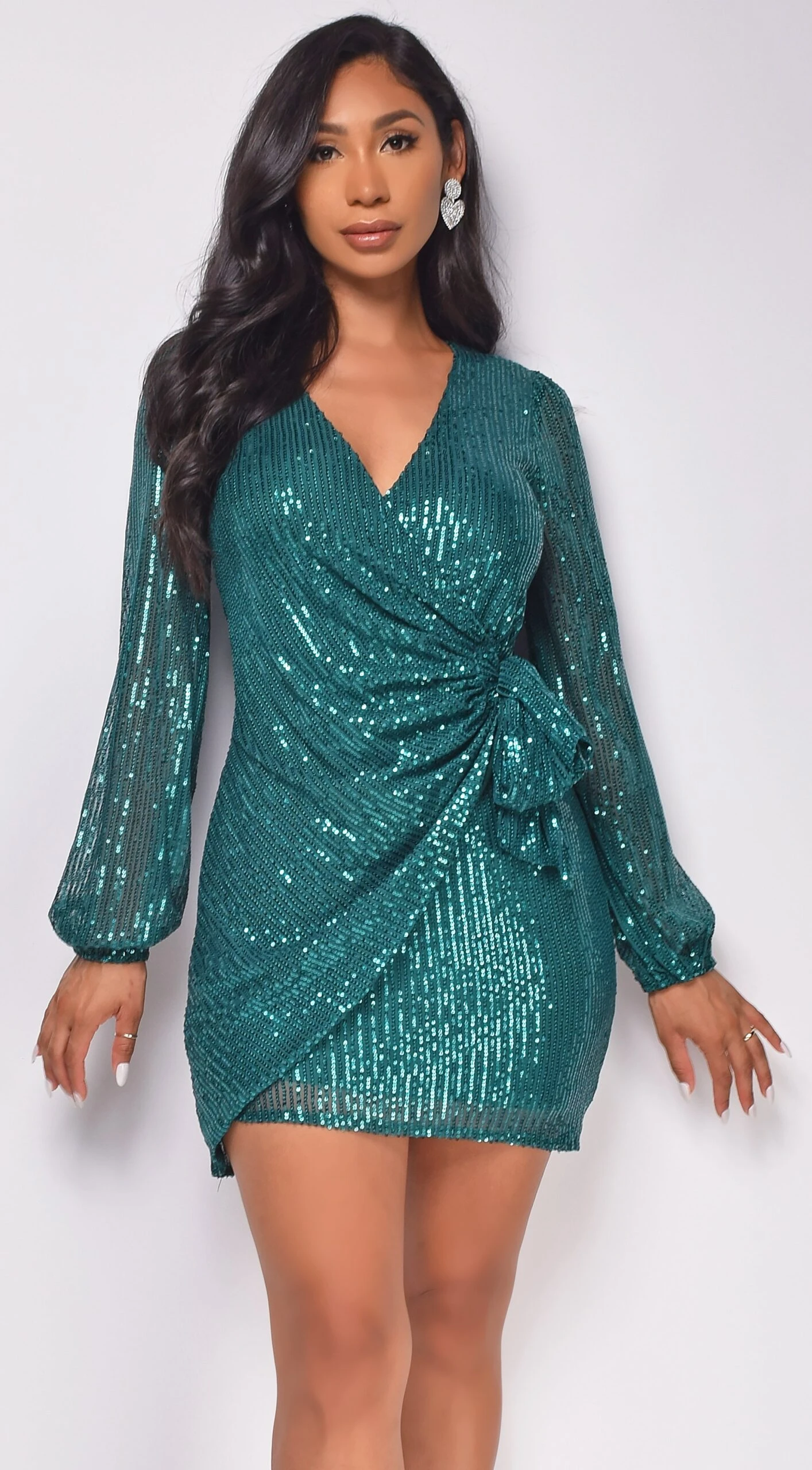 Ivey Hunter Green Sequin Wrap Mini Dress 4 Ivey Hunter Green Sequin Wrap Mini Dress - Image 4