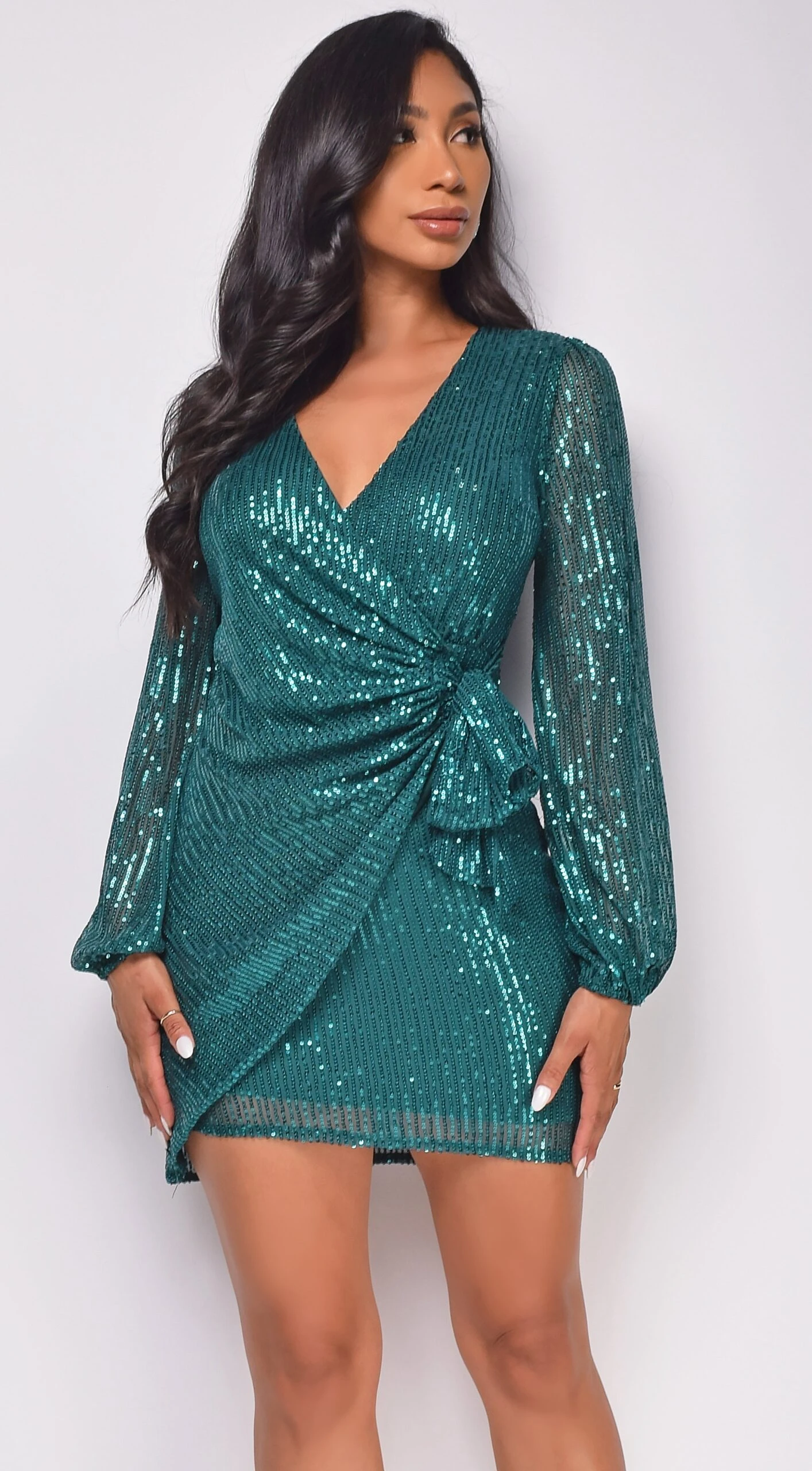 Ivey Hunter Green Sequin Wrap Mini Dress 3 Ivey Hunter Green Sequin Wrap Mini Dress - Image 3