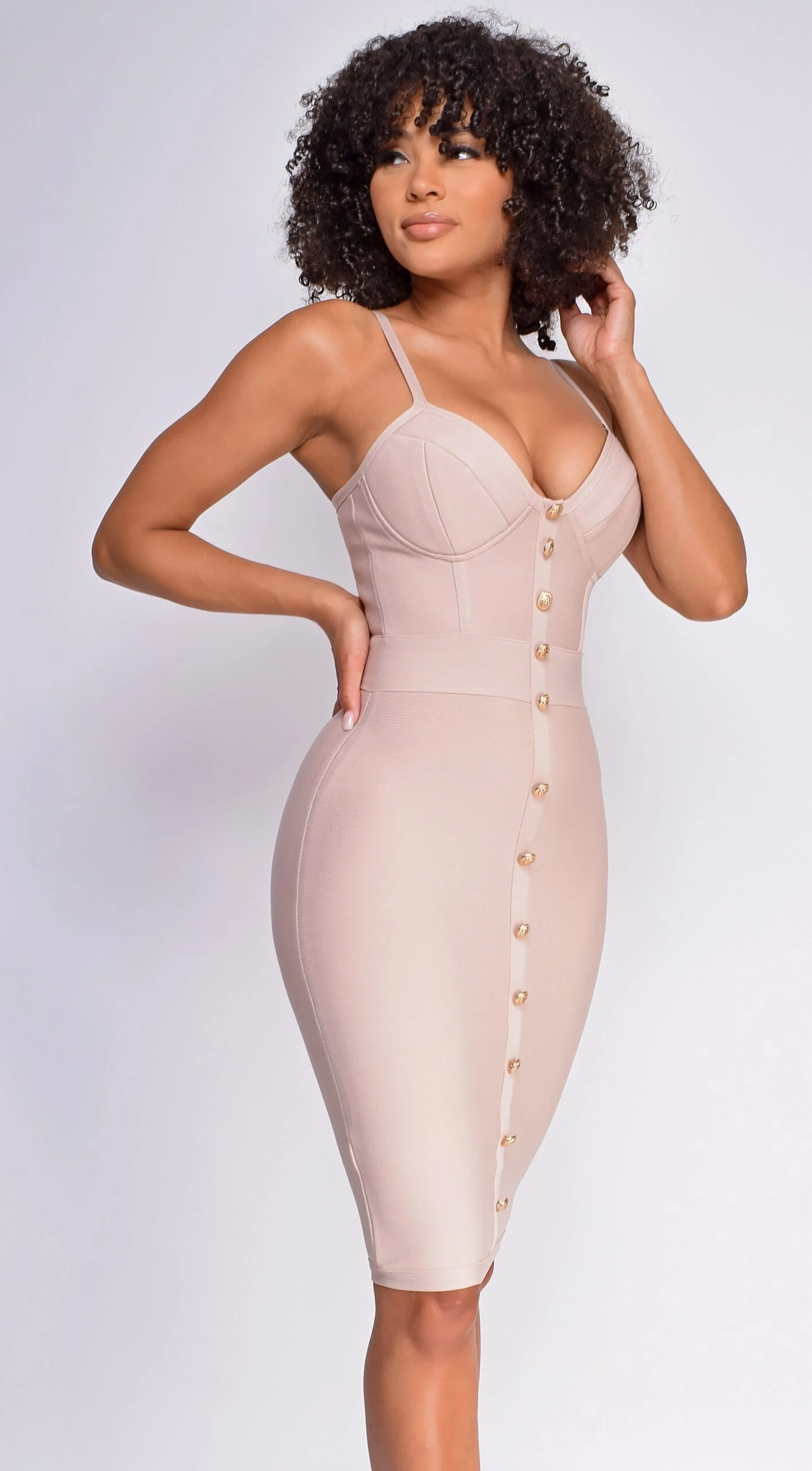 Nelinha Nude Gold Button Bandage Dress 2 Nelinha Nude Gold Button Bandage Dress - Image 2