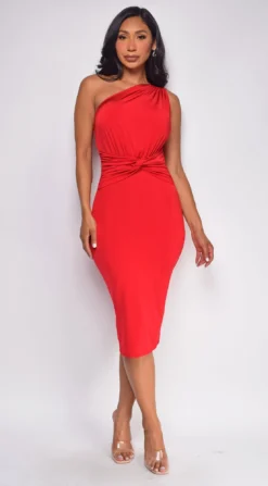 Nat Red One Shoulder Front Knot Midi Dress 9 Nat Red One Shoulder Front Knot Midi Dress -Deals Dress Store DSC 0578 1 copy