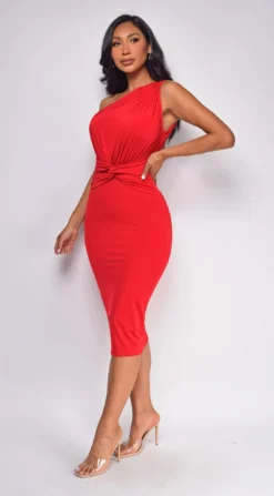 Nat Red One Shoulder Front Knot Midi Dress 7 Nat Red One Shoulder Front Knot Midi Dress -Deals Dress Store DSC 0592 1 copy