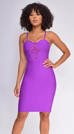Oliva Purple Corset Detail Bandage Dress
