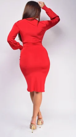 Sarai Red Plunge Front Drape Midi Dress -Deals Dress Store DSC 0662copy