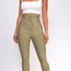 Hara Olive Green High Waist Belted Bandage Pants