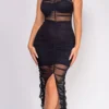 Jude Black Ruched Mesh Midi Dress