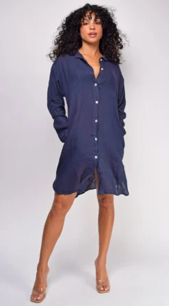 Vienna Navy Blue Lone Sleeve Button Down Linen Shirt Dress -Deals Dress Store DSC 0703 1 copy scaled