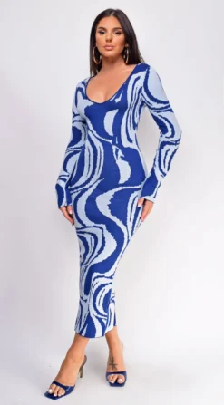 Maeva Blue Swirl Sweater Midi Dress