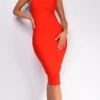 Star Red One Shoulder Bandage Midi Dress