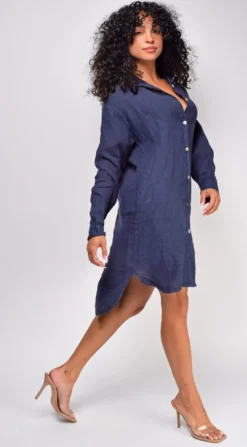 Vienna Navy Blue Lone Sleeve Button Down Linen Shirt Dress -Deals Dress Store DSC 0746 1 copy scaled