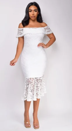 Rosalyn White Off Shoulder Midi Dress