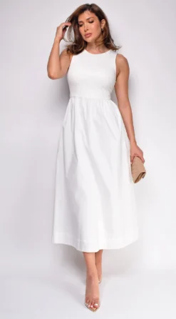 Reign White Mixed Media Midi Dress