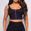 Marseille Black Button Knitted Crop Top