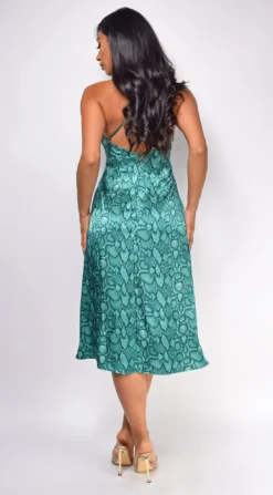 Anisa Green Snake Print Satin Midi Dress -Deals Dress Store DSC 0764copy