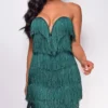 Lorien Green Layered Fringe Mini Dress