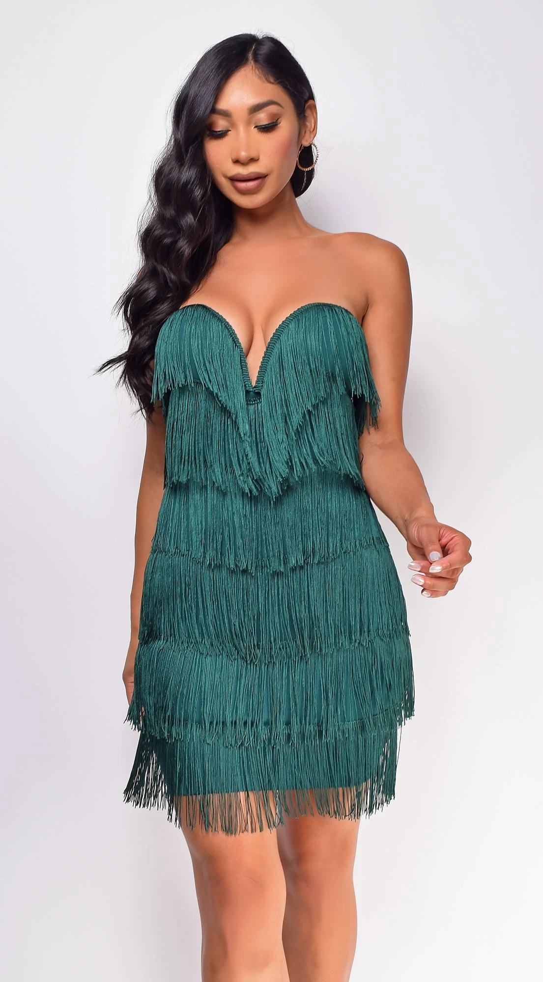 Lorien Green Layered Fringe Mini Dress 1 Lorien Green Layered Fringe Mini Dress
