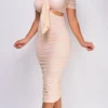 Oliviana Powder Pink Off Shoulder Midi Dress