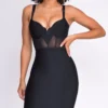 Casella Black V Neck Bustier Mesh Bandage Dress