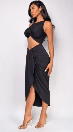 Gaia Black Front Knotted Cut Out Midi Dress -Deals Dress Store DSC 0805 1 copy scaled