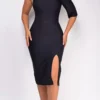 Delilah Black One Sleeve Bandage Midi Dress