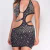 Voctorita Black Rhinestone Cutout Mini Dress