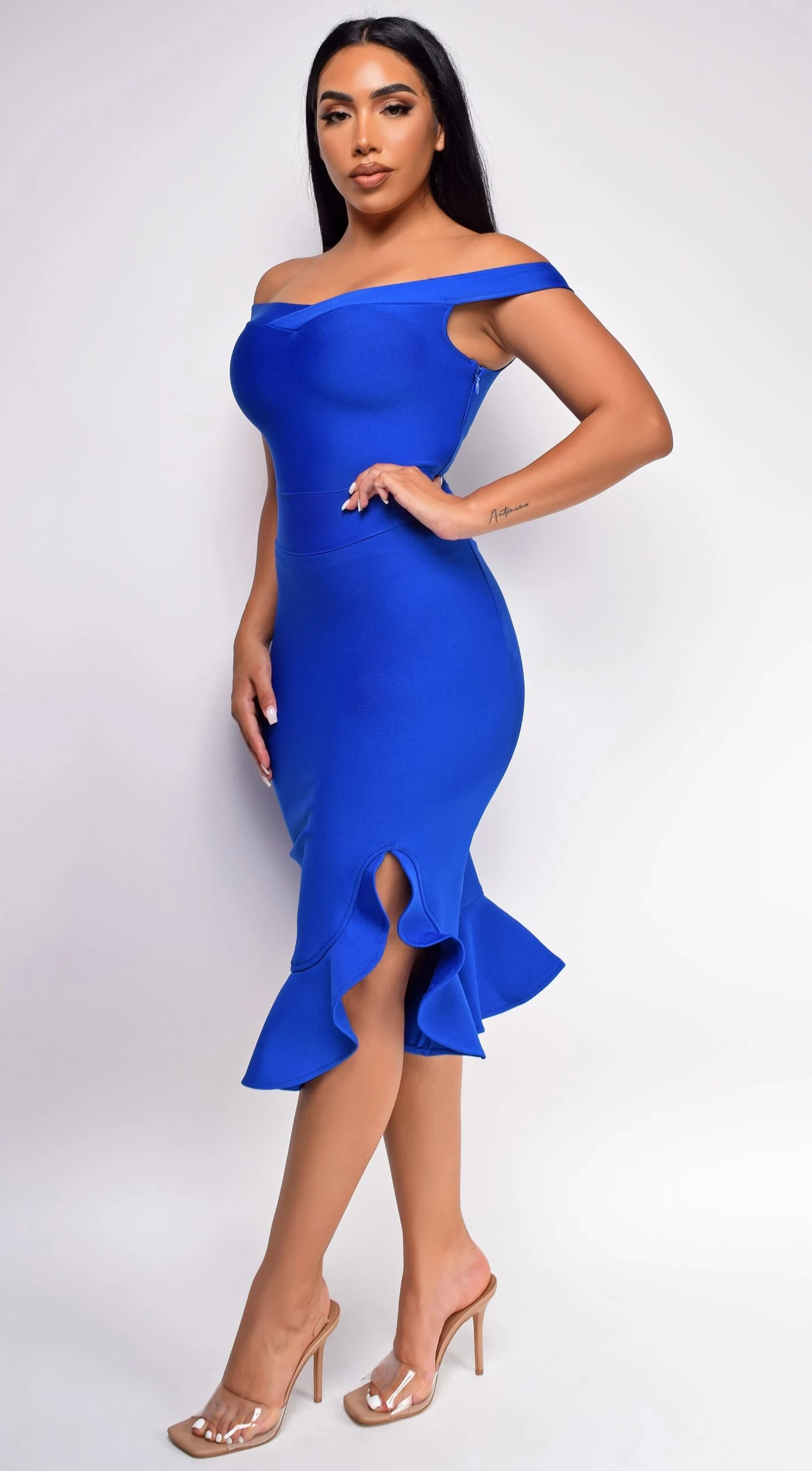 Harmoni Royal Blue Off Shoulder Bandage Midi Dress 2 Harmoni Royal Blue Off Shoulder Bandage Midi Dress - Image 2