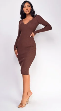 Aura Brown Button Ribbed Midi Dress -Deals Dress Store DSC 0847copy e56290fa 9ebc 4ac4 9536 62cfb30758e4